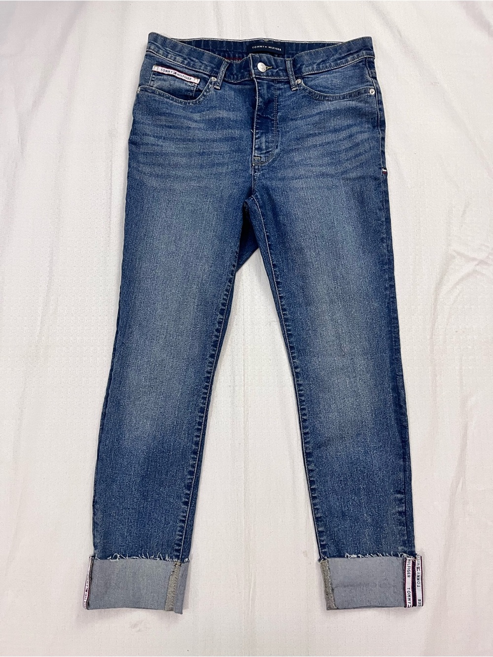 Tommy Hilfiger Slim Straight Dark Blue Jeans with Cuffed Hem size 8